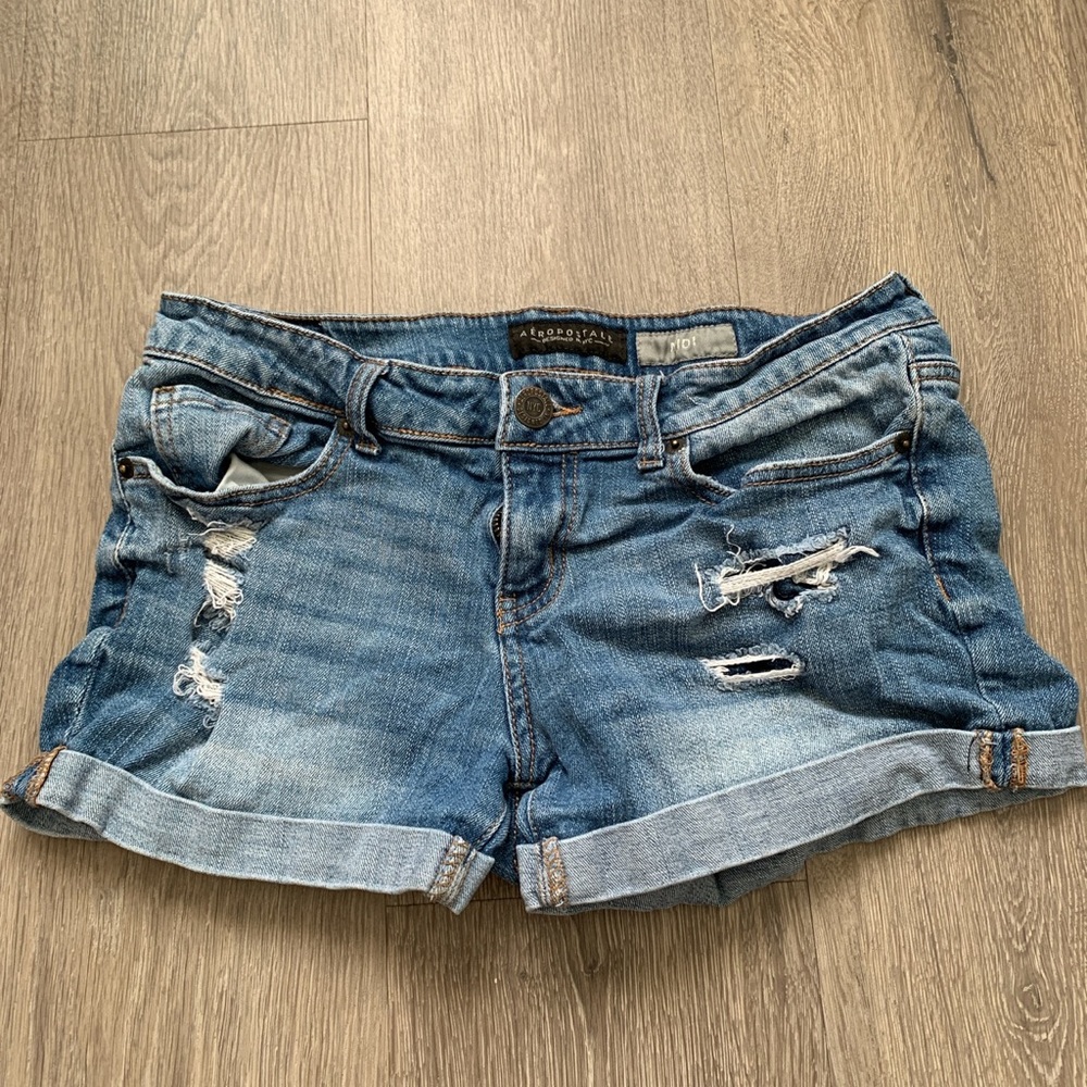 Denim midi shorts